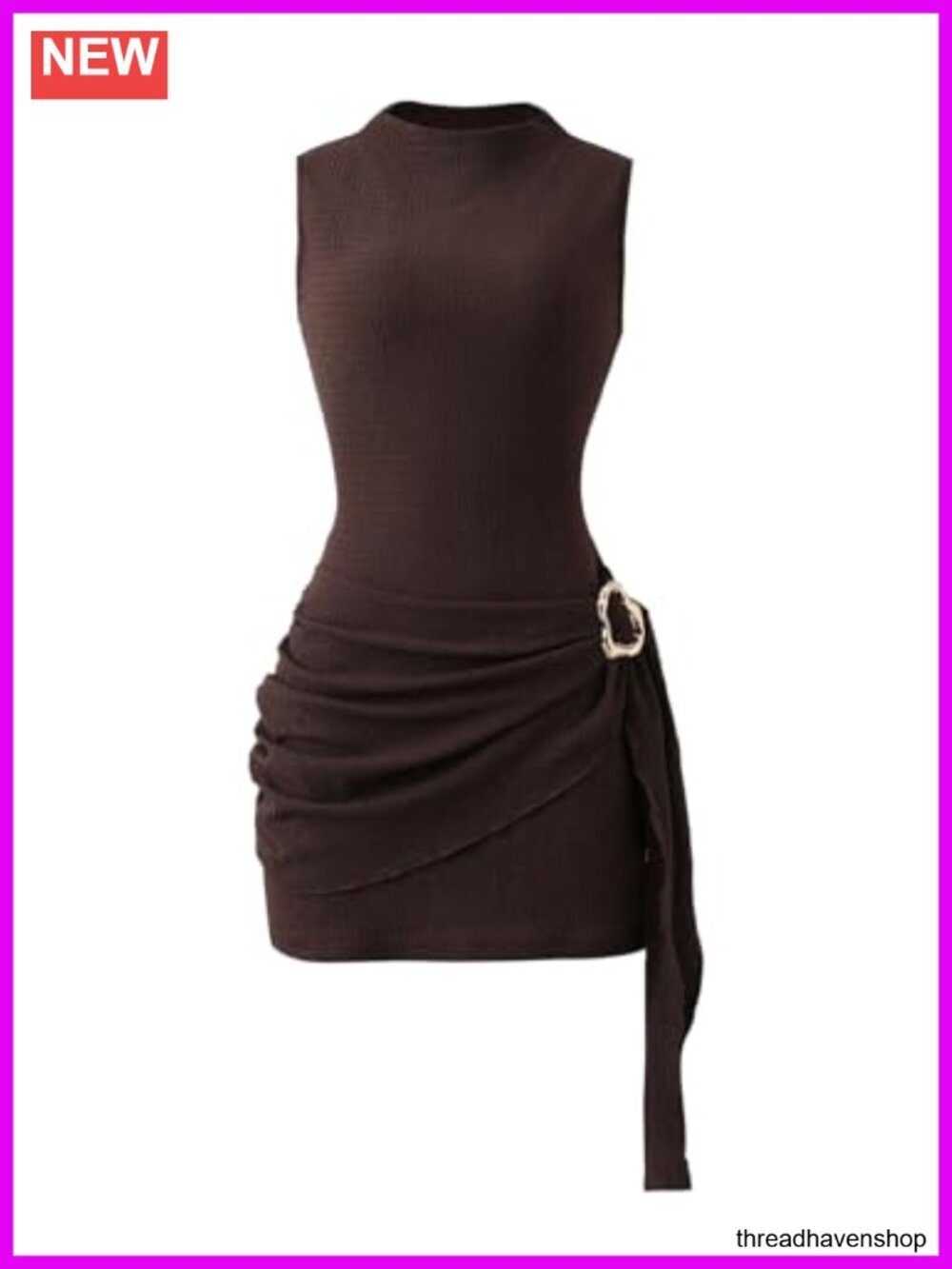 Mock Neck Bodycon Mini Dress Sleeveless Ruched Party Going Out